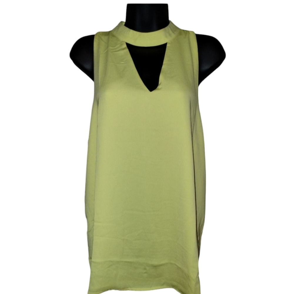 Naked Zebra size large faux chokerneck blouse, keyhole, yellow